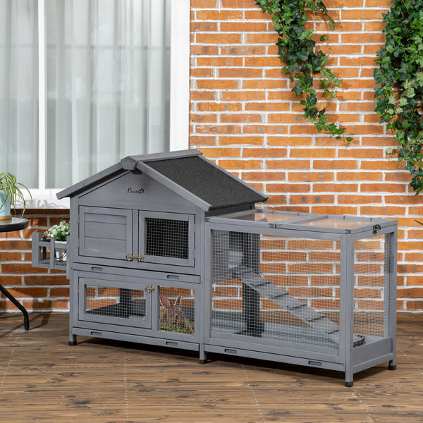 Clapier en bois avec toit ouvrant et coffre de rangement, gris foncé