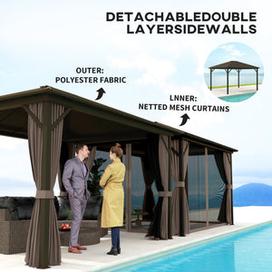 10' x 12' Deluxe Hardtop Gazebo Aluminum Frame Patio Gazebo Garden Sun Shelter Outdoor Pavilion, Coffee