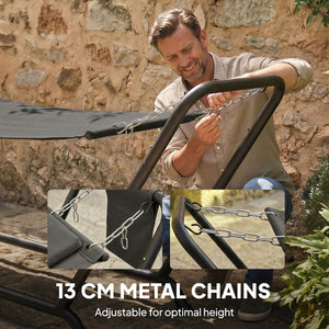 Outdoor Hammock with Stand Heavy Duty Freestanding Nap Bed with Side Pocket Headrest for Yard Patio Pool, Dark Grey