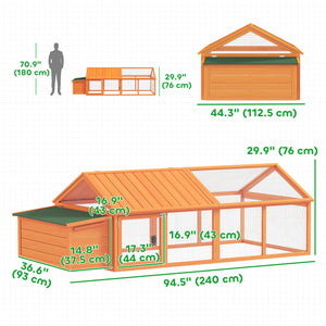 Coop with nesting box, wooden roof and side door for 4 to 8 chickens