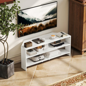 Meuble TV d'angle avec 2 étagères ouvertes pour TV 47 pouces, blanc
