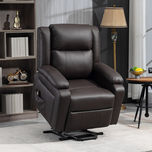 Fauteuil releveur électrique en cuir synthétique avec télécommande, poches latérales, montage rapide, marron