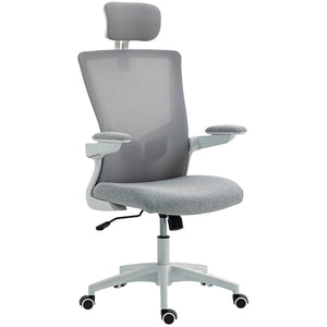 Ergonomic office chair with lumbar support and headrest, grey