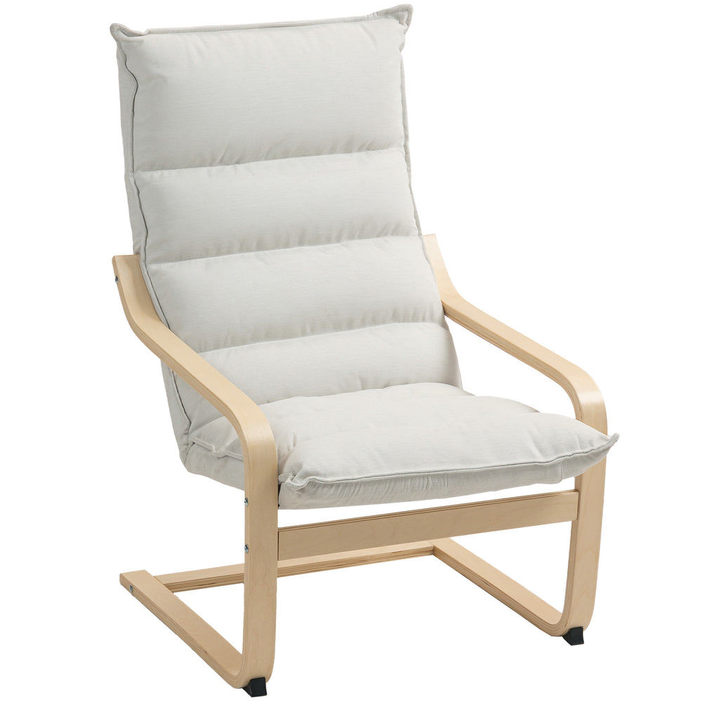 Fauteuil d'appoint en tissu et bois de bouleau avec pieds et accoudoirs incurvés, blanc crème