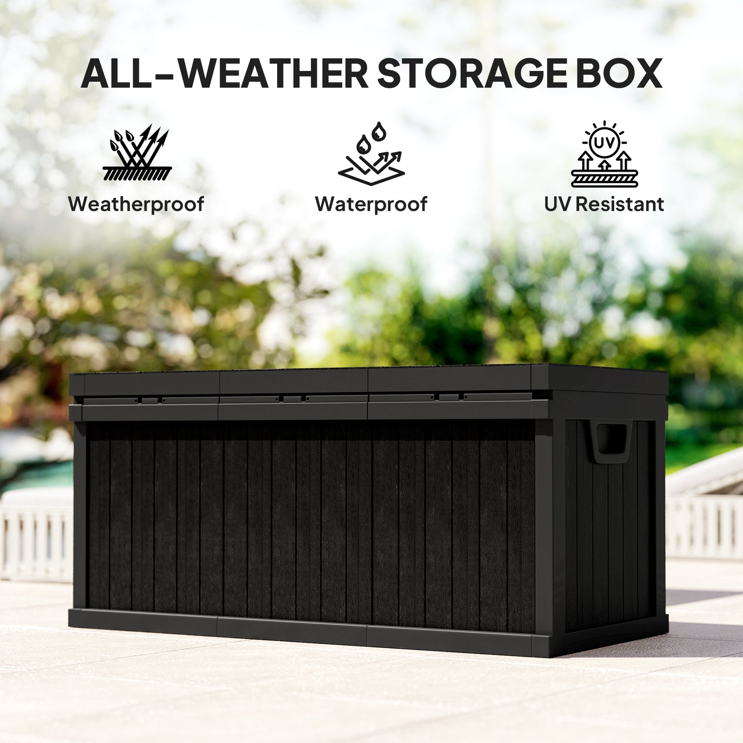 Outsunny 70 Gallon Patio Box, Resin Outdoor Storage Box with Handles, Waterproof Garden Tool Storage Container, Black
