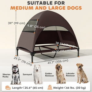 Raised Dog Bed with Canopy, Steel Frame, and Washable Mesh, Coffee Color