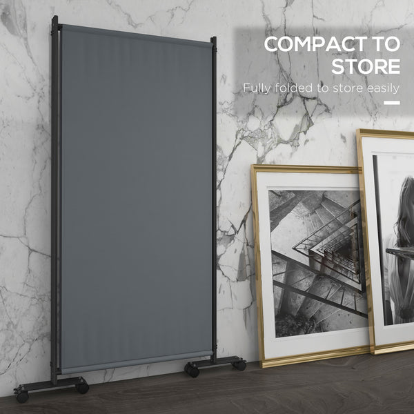 Paravent pliable avec roulettes, gris