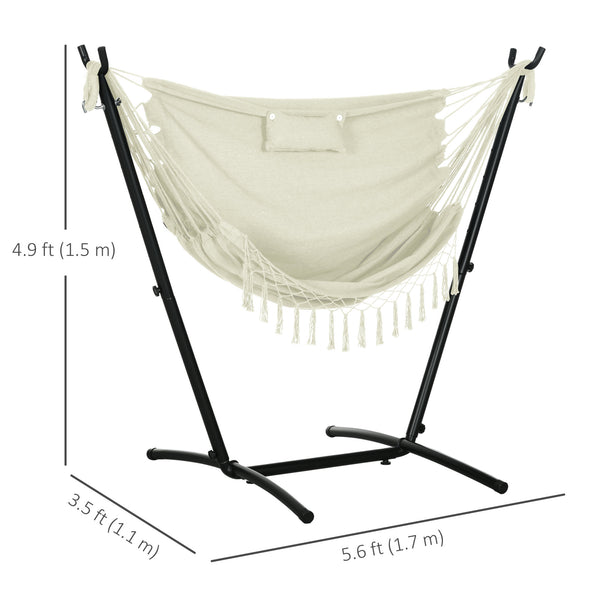 Patio Hammock Chair with Stand, Outdoor Hammock Swing Hanging Lounge Chair with Side Pocket and Headrest, Cream