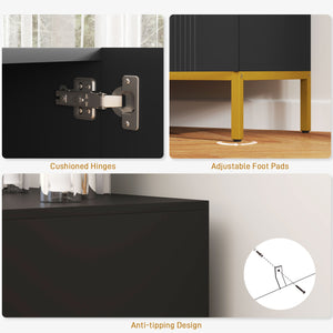 Buffet de rangement avec étagères réglables, portes à fermeture amortie, noir