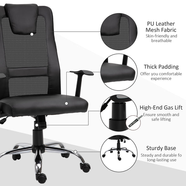 Chaise de bureau ergonomique en maille avec fonction inclinable et accoudoirs, noire