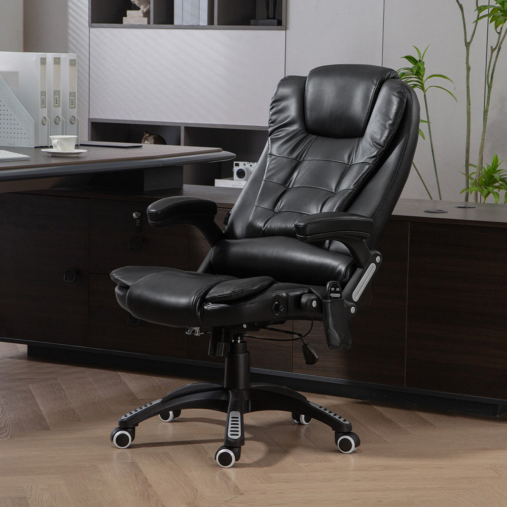 Fauteuil de bureau inclinable et massant avec dossier haut et roulettes pivotantes, noir