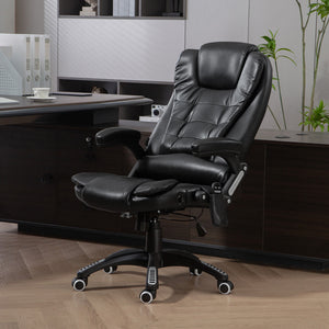 Fauteuil de bureau inclinable et massant avec dossier haut et roulettes pivotantes, noir