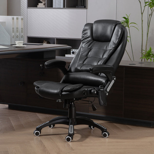Fauteuil de bureau inclinable et massant avec dossier haut et roulettes pivotantes, noir