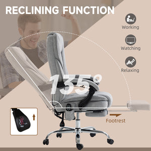 Reclining massage office chair with adjustable height and footrest, grey