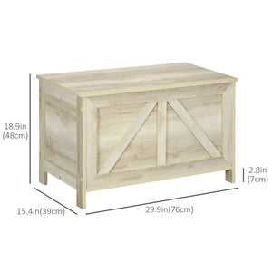Farmhouse-style storage chest with safety hinge