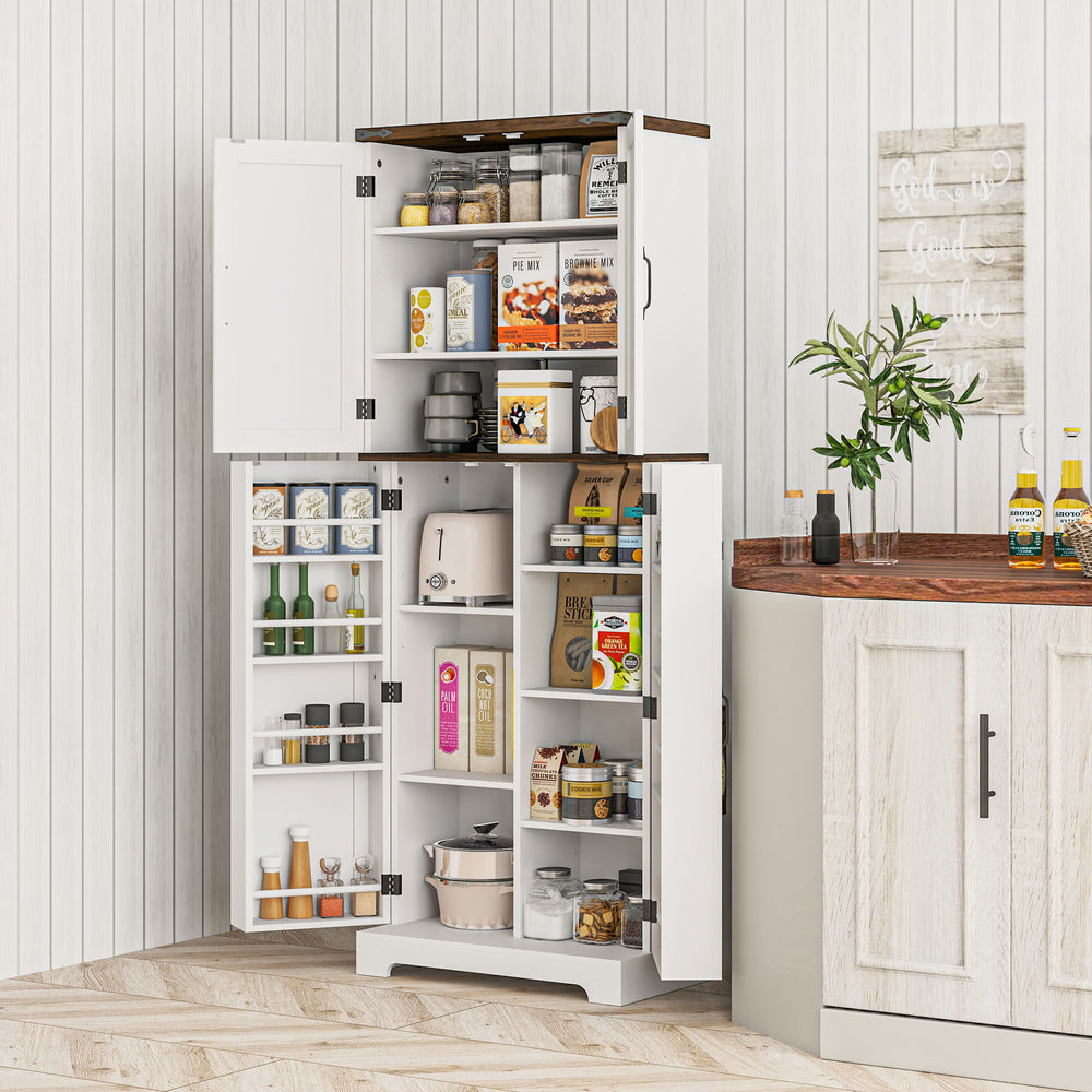 Meuble de rangement de 162 cm de haut avec étagères à épices, blanc