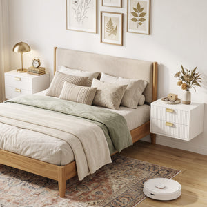 Ensemble de 2 tables de chevet flottantes avec 2 tiroirs chacune, blanc