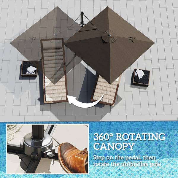 Parasol déporté carré de 8 pieds avec base en croix, marron