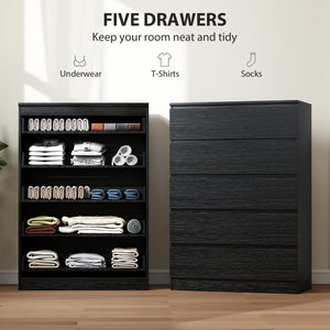 5-drawer dresser for bedroom, black