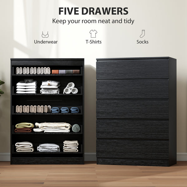 5-drawer dresser for bedroom, black