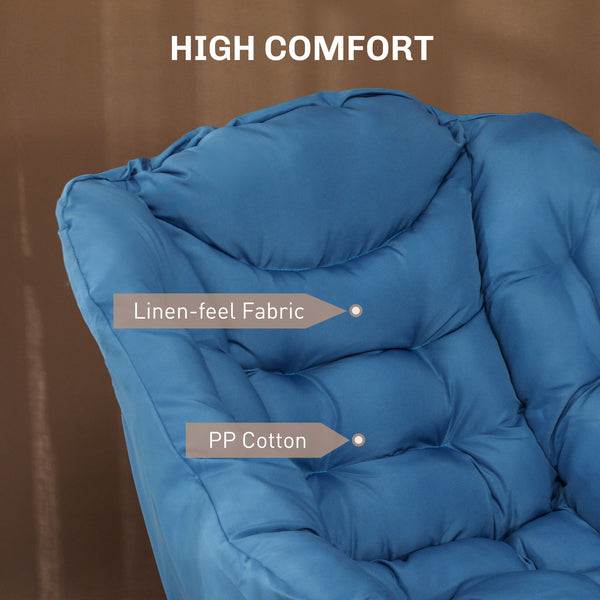 Fauteuil d'appoint avec poches latérales et pieds en acier massif, bleu