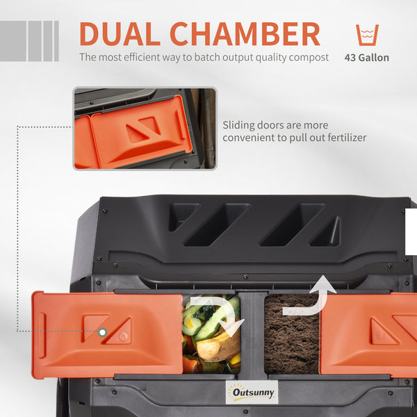 Composteur rotatif double chambre, rotation à 360°, 163 litres, orange