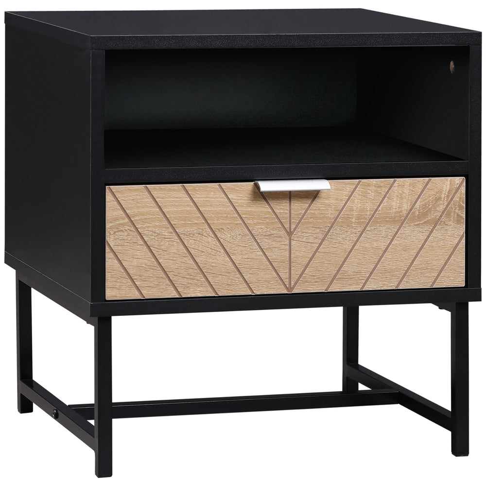 Table de chevet moderne, noir et chêne