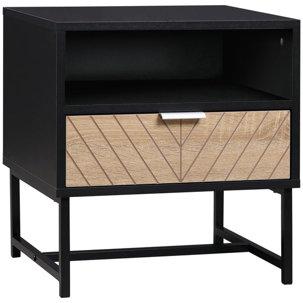 Table de chevet moderne, noir et chêne