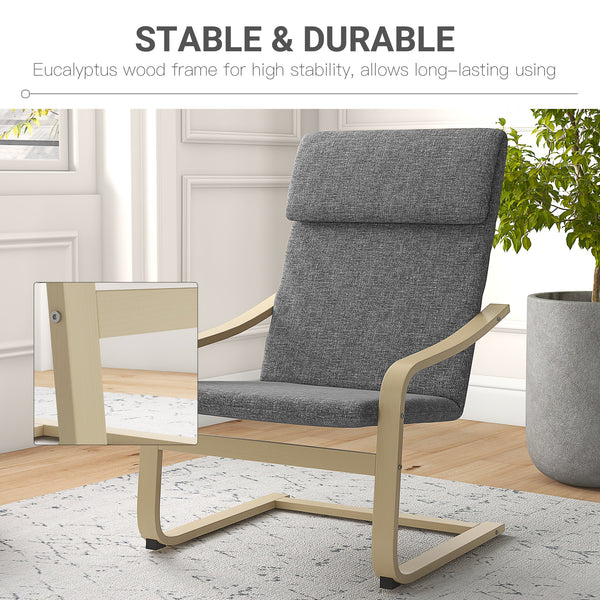 Fauteuil d’appoint rembourré avec accoudoirs et structure en bois – Gris foncé