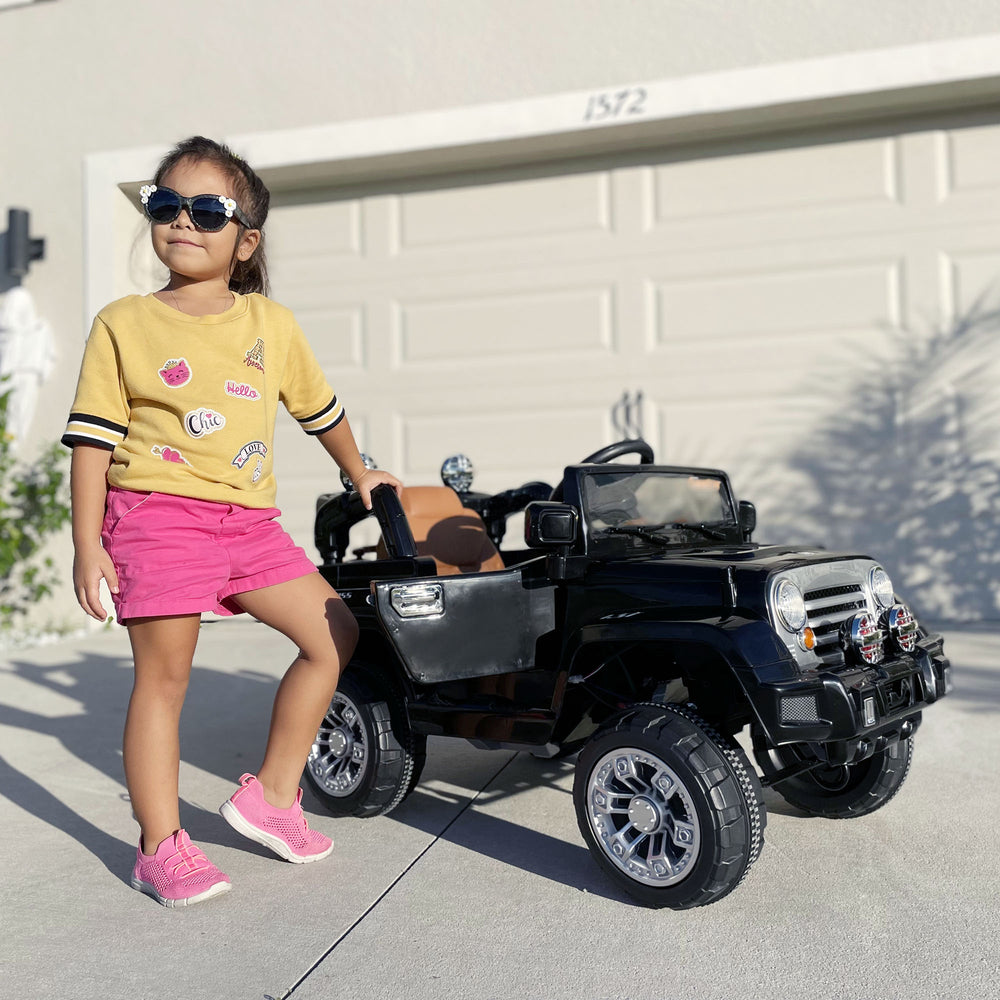Voiture électrique 12 V pour enfants, modèle Jeep Power Wheels avec télécommande, noir