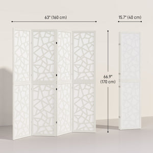 Paravent à 4 panneaux, 1,70 m, pliable et léger, motif géométrique, blanc