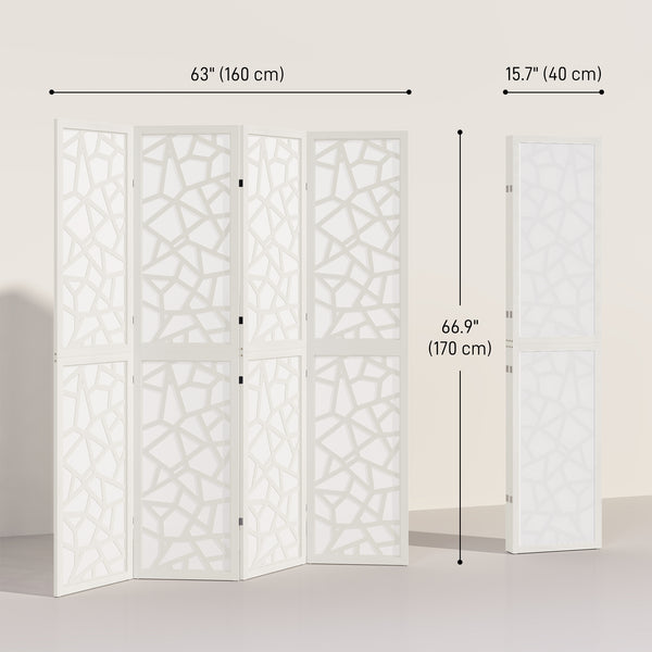 Paravent à 4 panneaux, 1,70 m, pliable et léger, motif géométrique, blanc