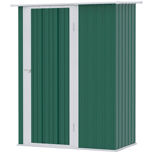 Abri de jardin en métal avec toit incliné et porte verrouillable pour outils, vert