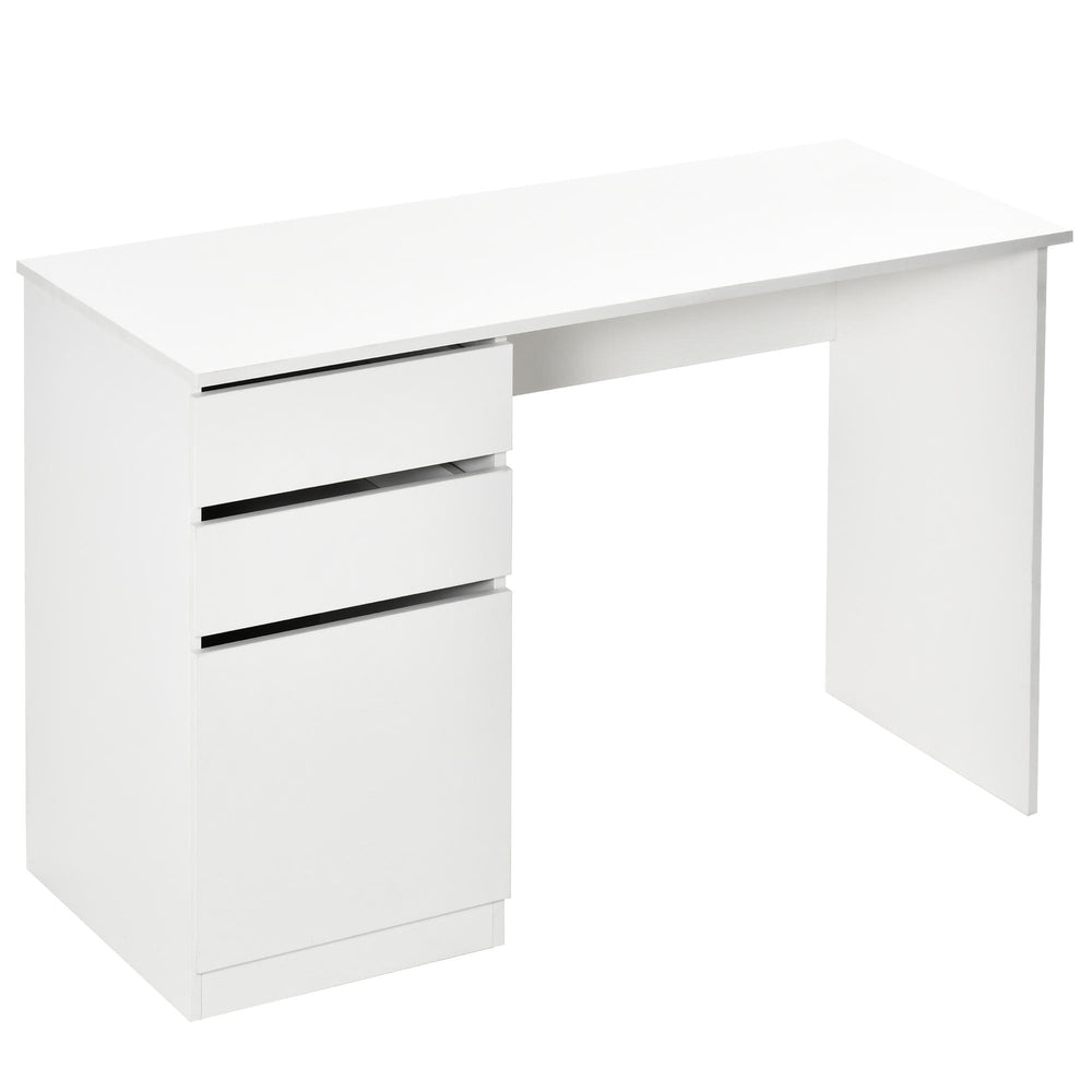 Bureau d'ordinateur moderne avec tiroir de rangement et armoire, blanc
