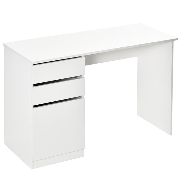 Bureau d'ordinateur moderne avec tiroir de rangement et armoire, blanc