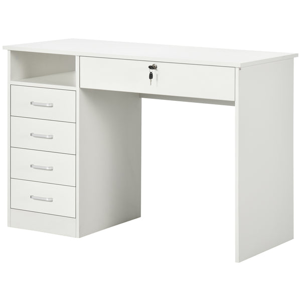 Computer desk with lockable drawer and open compartment, white