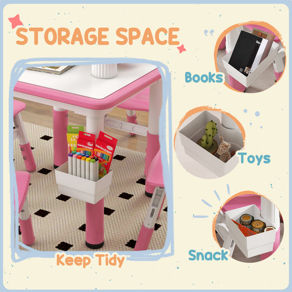 Ensemble table et chaises 5 pièces pour tout-petits à hauteur réglable, rose