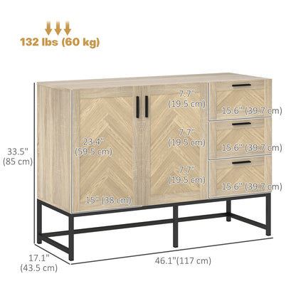 HOMCOM sideboard, coffee bar cabinet with drawers and adjustable shelf, oak