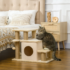 Escalier pour chat avec griffoirs et jouet balle, beige