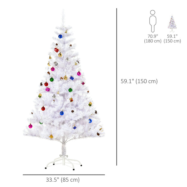 Sapin de Noël artificiel blanc de 5 pieds avec décorations