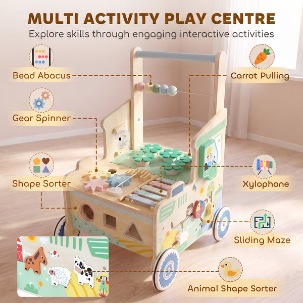 Chariot de marche en bois avec activités, 1 à 3 ans