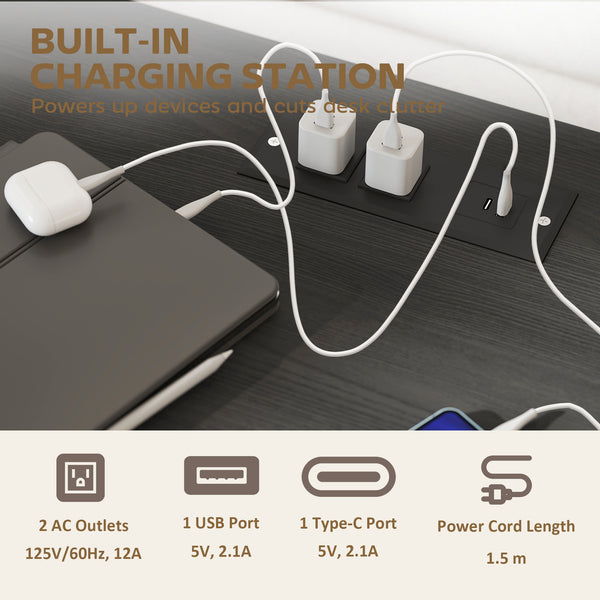 Classeur, meuble de classement latéral mobile à 2 tiroirs avec serrure, station de charge, barres de suspension, noir