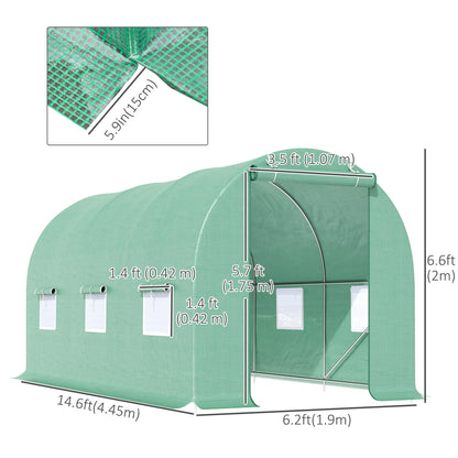 Outsunny 15' x 6.6' x 6.6' Tunnel Greenhouse with Roll-up Doors and Windows Warm Greenhouse for Growing Outdoor Plants