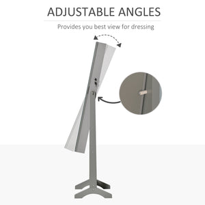 Armoire à bijoux verrouillable avec éclairage LED, miroir sur pied, gris