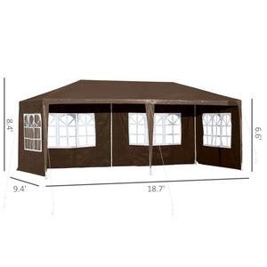 18.7' x 9.4' Party Tent, Portable Folding Wedding Tent, Garden Canopy Event Shelter, Outdoor Sunshade with 4 Removable Sidewalls, Coffee