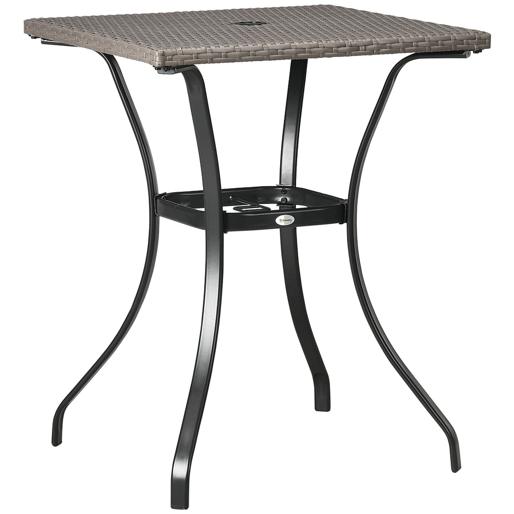 Table basse d'extérieur en résine tressée avec trou pour parasol, gris clair