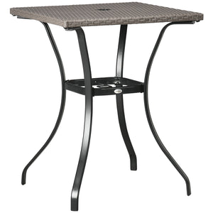 Table basse d'extérieur en résine tressée avec trou pour parasol, gris clair