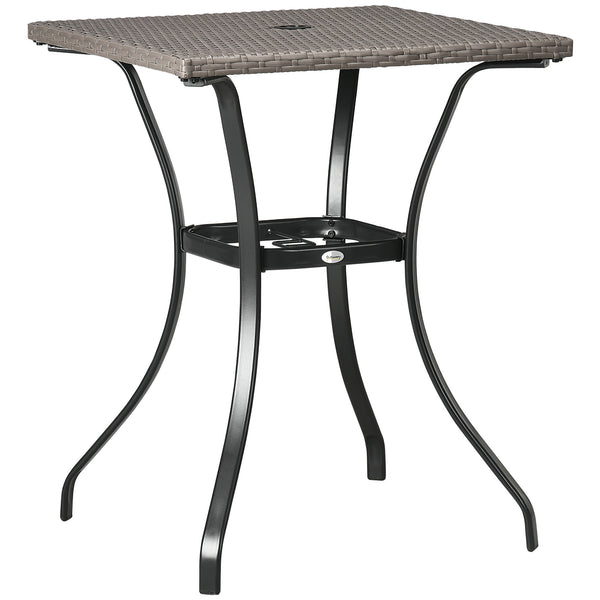 Table basse d'extérieur en résine tressée avec trou pour parasol, gris clair