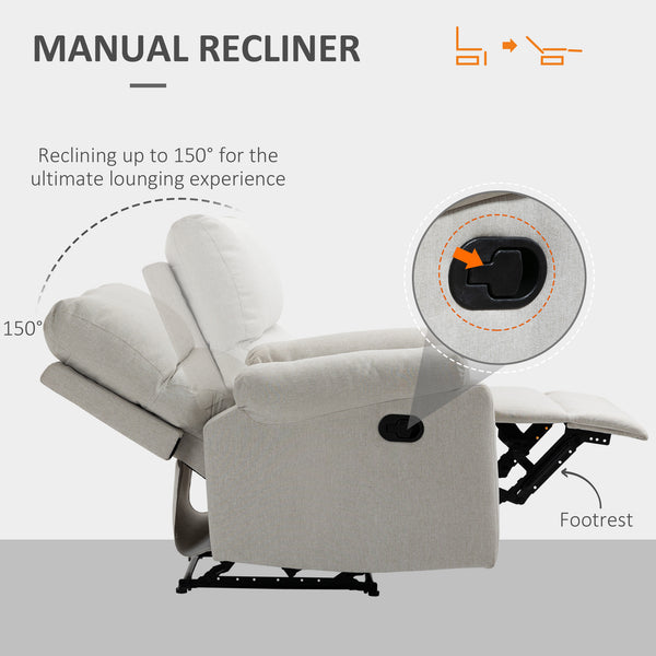 Fauteuil inclinable manuel avec repose-pieds et assise rembourrée, blanc crème