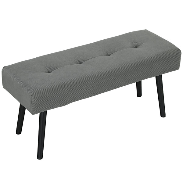 Banc ottoman rembourré en velours côtelé avec pieds en acier, gris